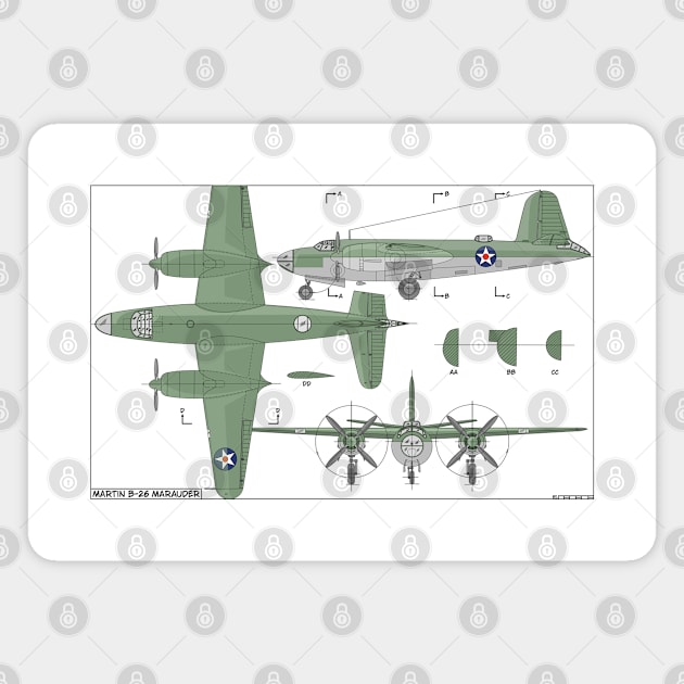 Martin B-26 Marauder Medium Bomber Aircraft American WW2 Plane Color Diagrams Gift Magnet by Battlefields